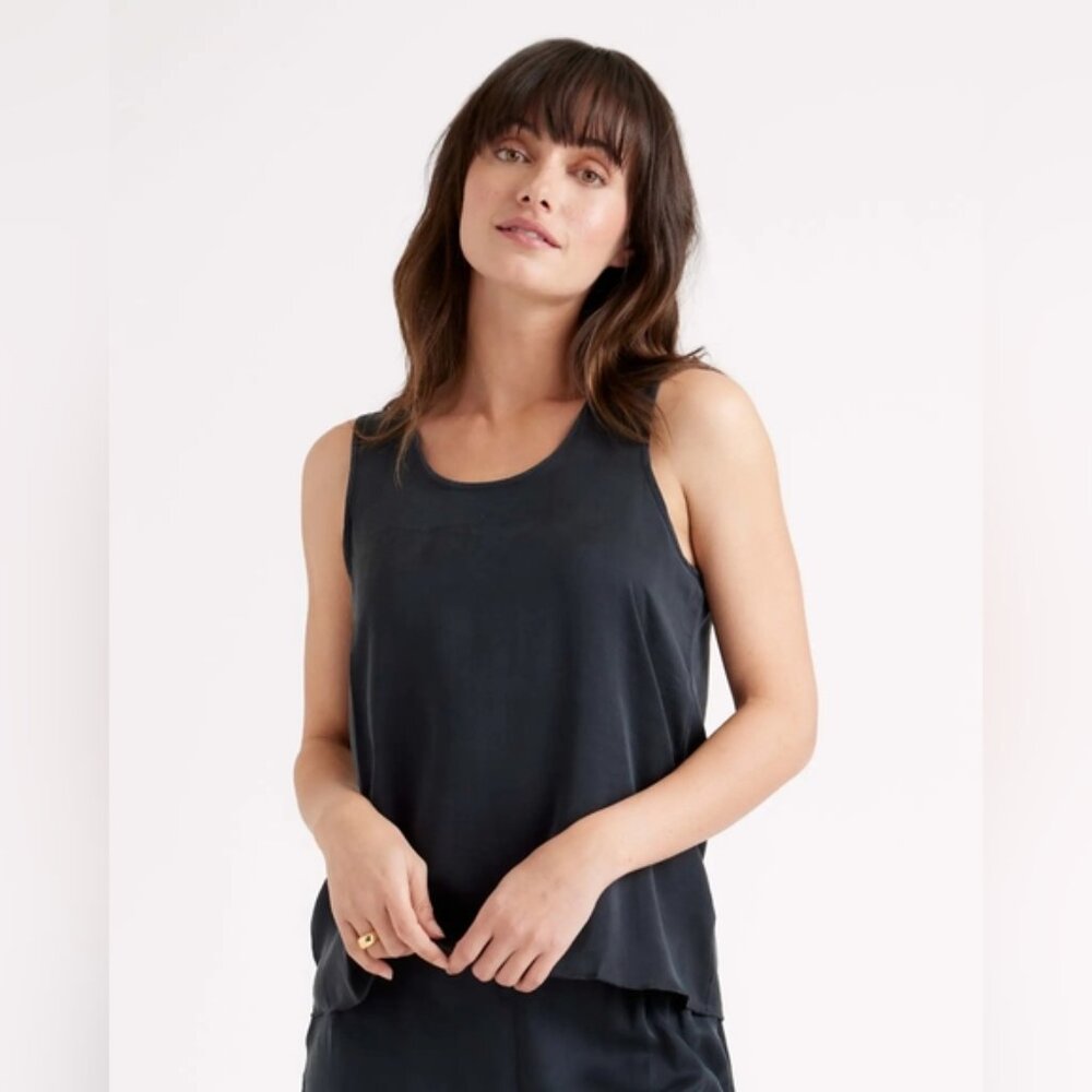 NEW Quince 100% Washable Silk Pajama Tank Black Sz L - Picture 3 of 9